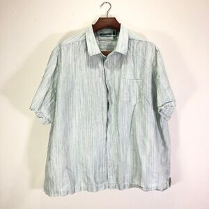 CUBAVERA Men's 4X Linen Blend Camp Shirt Short Sleeve Big Tall Soft Green Stripe